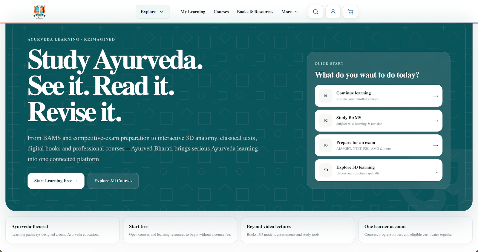 AyuBhaEdu — Custom Ayurveda Learning Platform desktop view